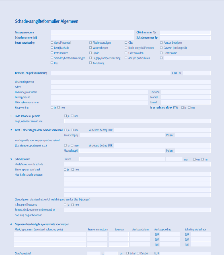 Het algemeen schadeformulier van Merkelbag Adviesgroep